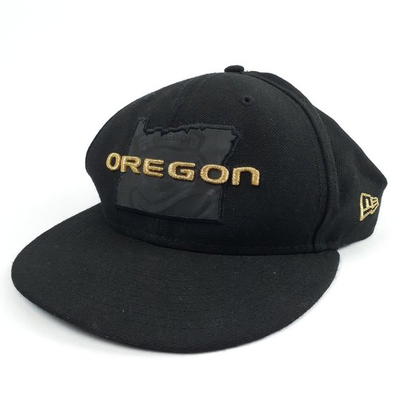 New Era Oregon Ducks Baseball Cap 100% Wool Gold Black Adjustable Snap Back Cap - Picture 2 of 16